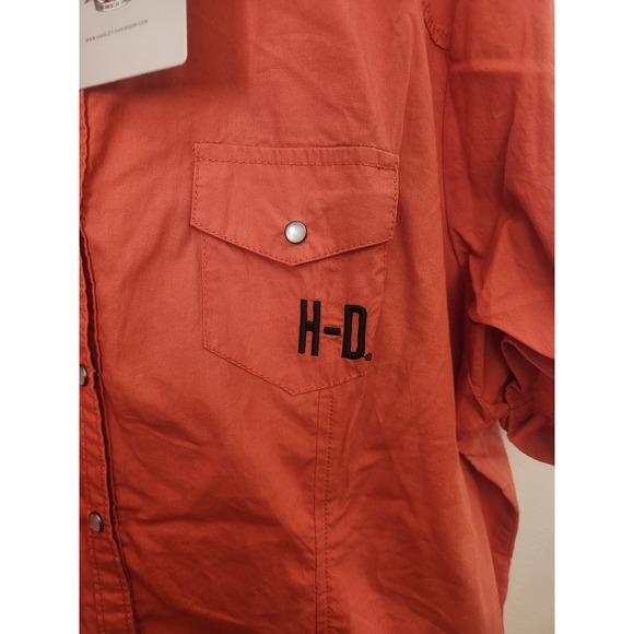 Harley Davidson Short Sleeve Button Down Shirt mens Orange Size 1W‎ NWT - Picture 3 of 6